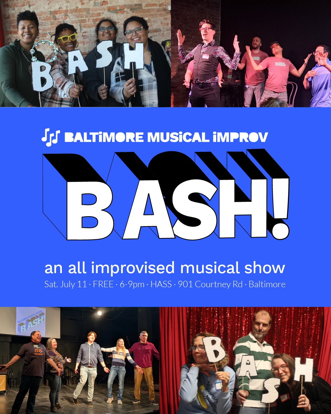 Lineup & Schedule: Baltimore Musical Improv BASH on Saturday, July 11, 2026